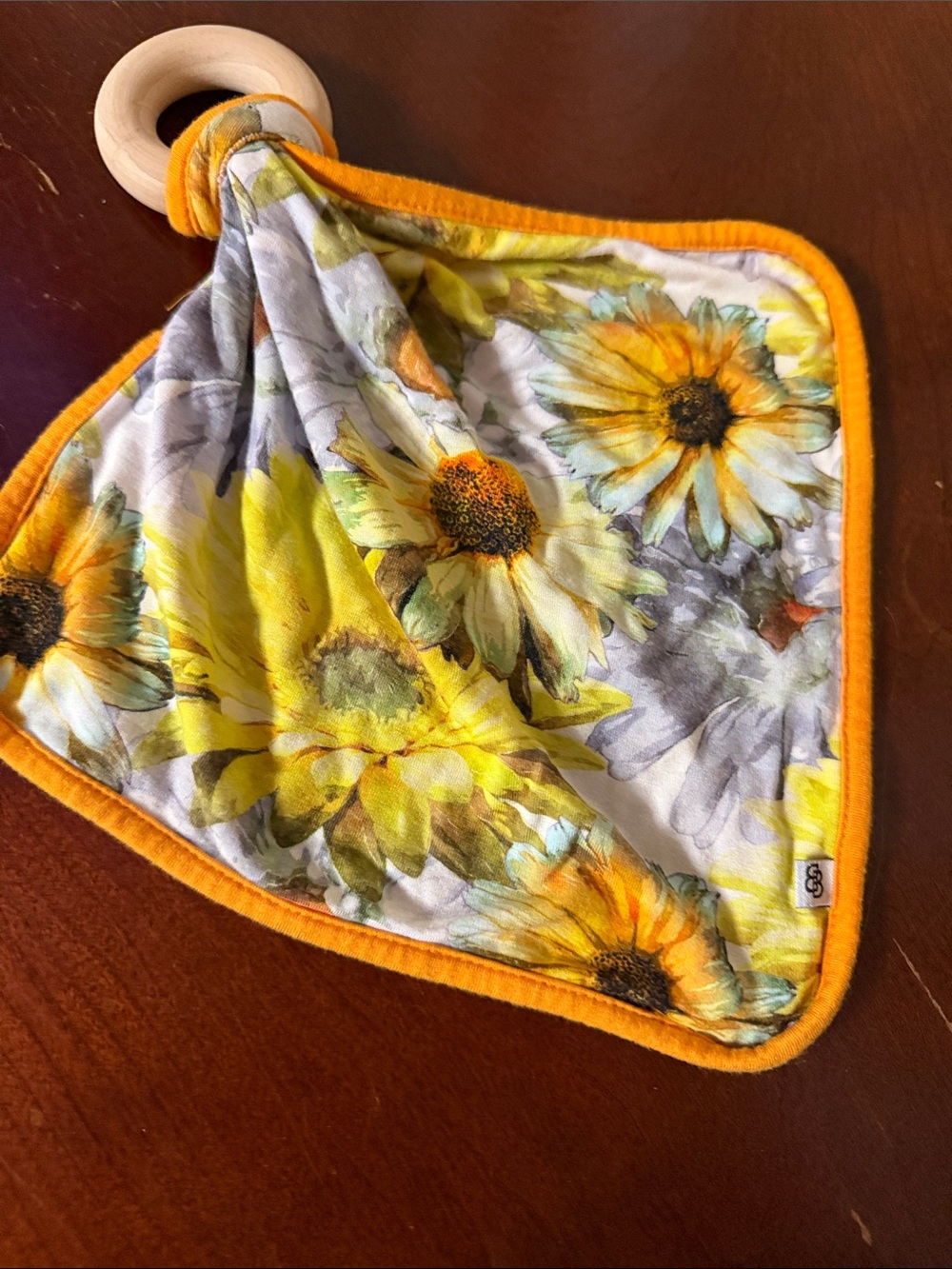 Little Bum Bums Sunflower Baby Lovey security Blanket Wooden Teething Ring